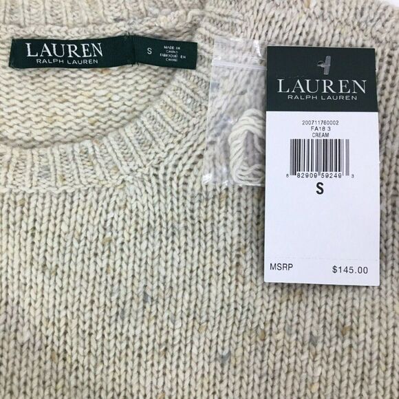 Ralph Lauren Wool Alpaca Sweater Size S Ruffled Sleeves Mascarpone Cream Multi - Picture 9 of 11